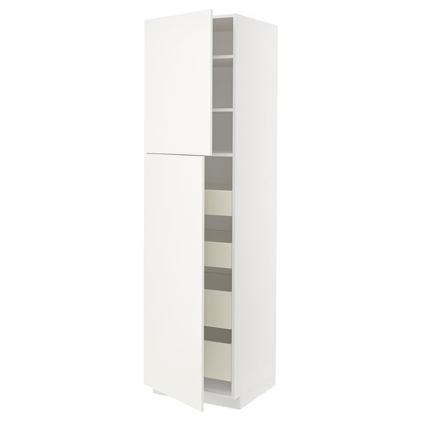 METOD / MAXIMERA Hi cab w 2 doors/4 drawers, white/Havstorp beige, 60x60x220 cm