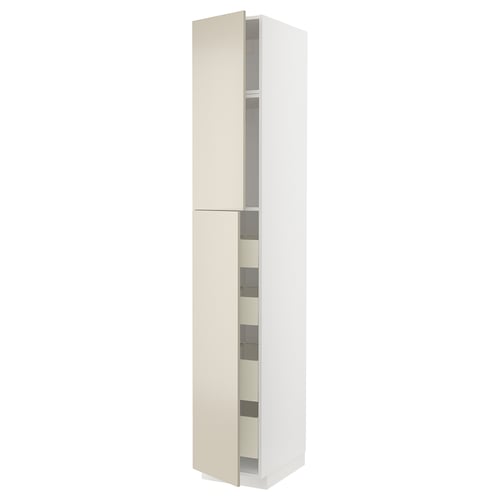 White METOD kitchen cabinet with beige havstorp doors, rectangular, smooth finish.