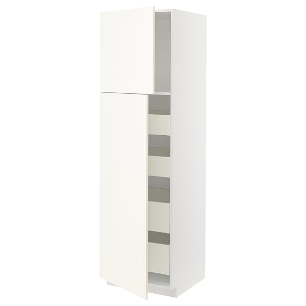 METOD / MAXIMERA Hi cab w 2 doors/4 drawers, white/Vallstena white, 60x60x200 cm