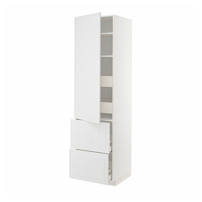 White METOD kitchen cabinet with adjustable shelves and drawers.