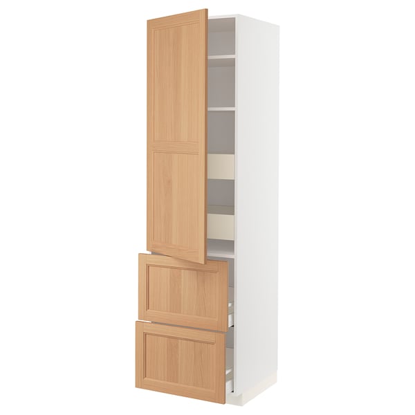 METOD / MAXIMERA Hi cab w shlvs/4 drawers/dr/2 frnts, white/Vedhamn oak, 60x60x220 cm