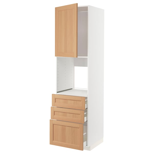 METOD / MAXIMERA High cab f oven w door/3 drawers, white/Vedhamn oak, 60x60x220 cm