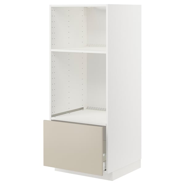 METOD / MAXIMERA High cabinet f built-in appliances, white/Havstorp beige, 60x60x140 cm