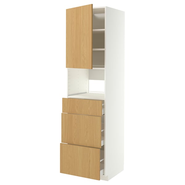 Modern kitchen unit with oak drawers and cabinet, sleek design.