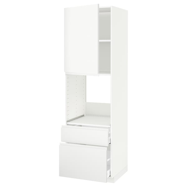 A white METOD kitchen unit with a modern design. It cabinetry and drawers for storage.