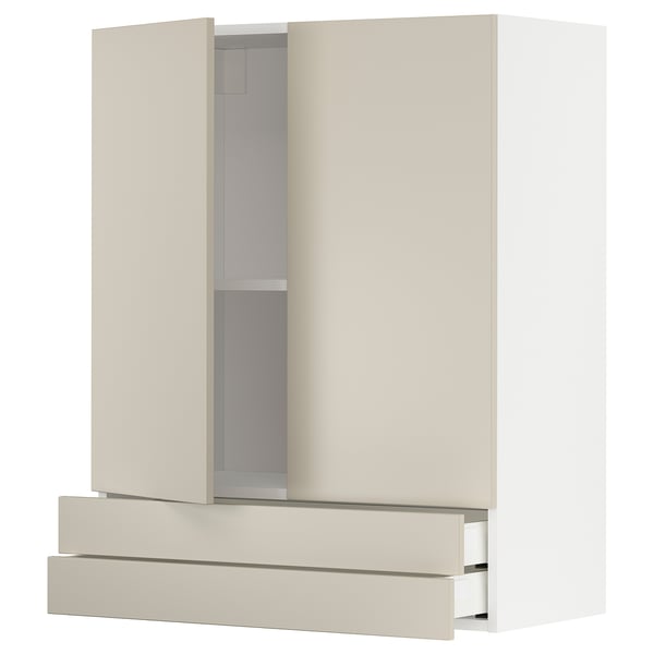 METOD / MAXIMERA Wall cabinet w 2 doors/2 drawers, white/Havstorp beige, 80x37x100 cm