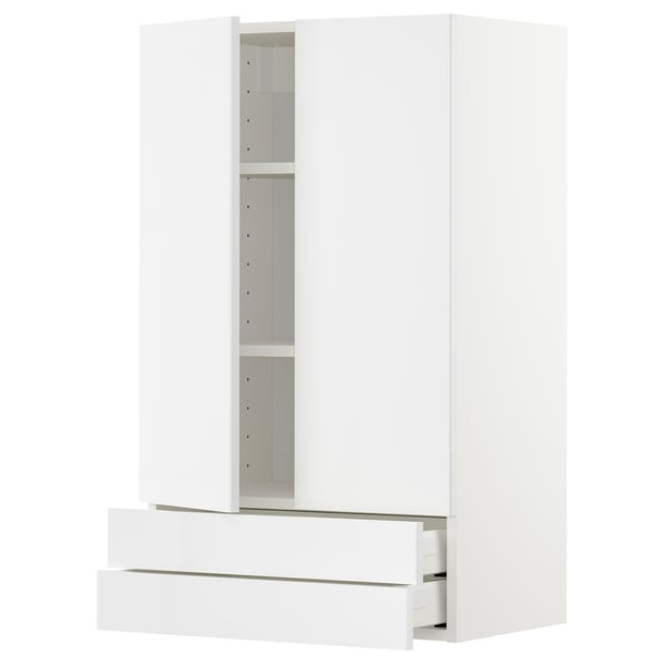 METOD / MAXIMERA Wall cabinet w 2 doors/2 drawers, white/Ringhult white, 60x37x100 cm