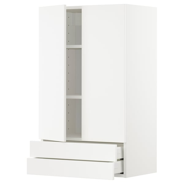 METOD / MAXIMERA Wall cabinet w 2 doors/2 drawers, white/Veddinge white, 60x37x100 cm