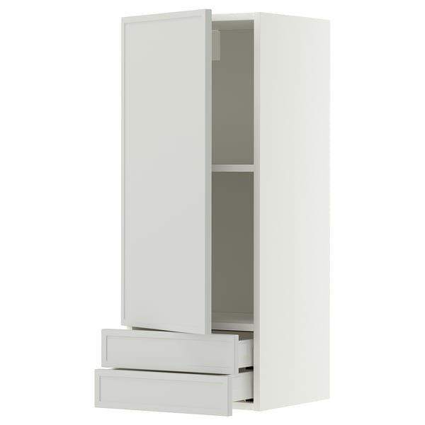 METOD / MAXIMERA Wall cabinet with door/2 drawers, white/Aspudden light grey, 40x37x100 cm