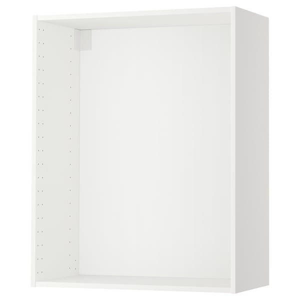 White METOD wall cabinet, modern design, light grey interior, pre-drilled holes.