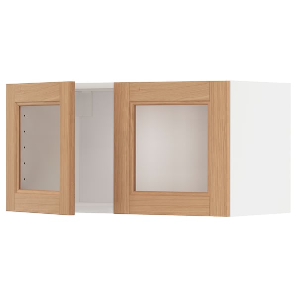 METOD Wall cabinet with 2 glass doors, white/Vedhamn oak, 80x37x40 cm
