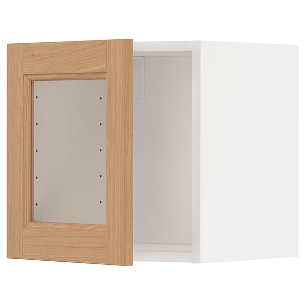 METOD Wall cabinet with glass door, white/Vedhamn oak, 40x37x40 cm