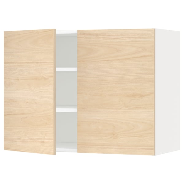METOD Wall cabinet with shelves/2 doors, white/Askersund light ash effect, 80x37x60 cm