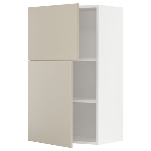 Beige METOD kitchen cabinet - 2 door wall unit, smooth design, particleboard & fibreboard construction.