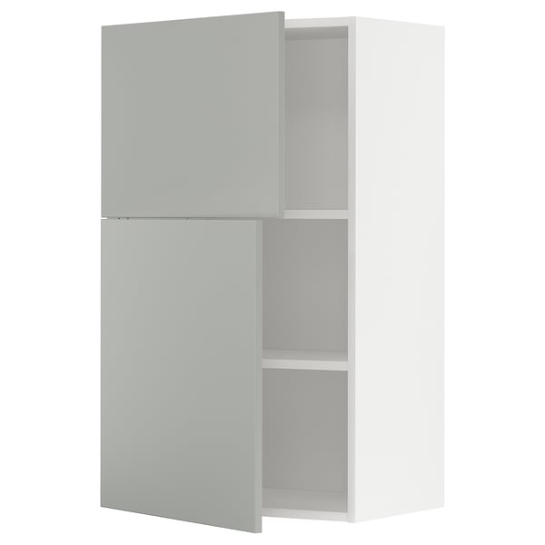 METOD Wall cabinet with shelves/2 doors, white/Havstorp light grey, 60x37x100 cm