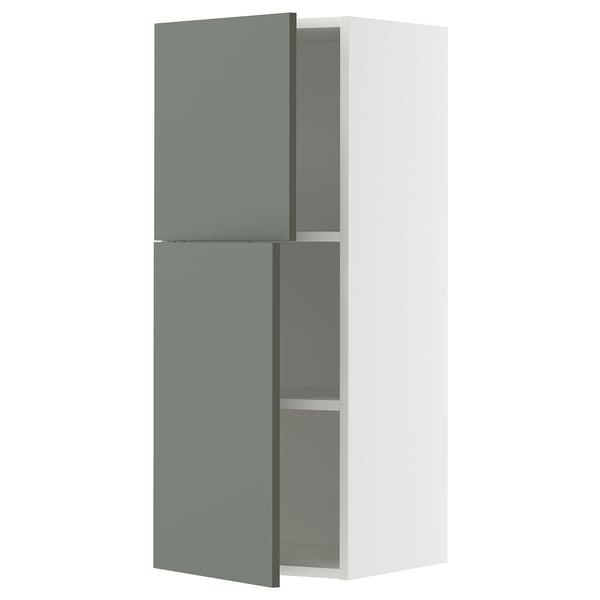 METOD Wall cabinet with shelves/2 doors, white/Nickebo matt grey-green, 40x37x100 cm