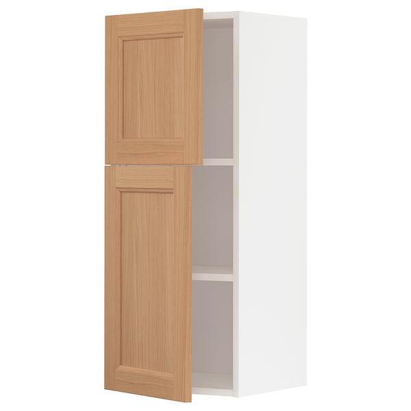 METOD Wall cabinet with shelves/2 doors, white/Vedhamn oak, 40x37x100 cm