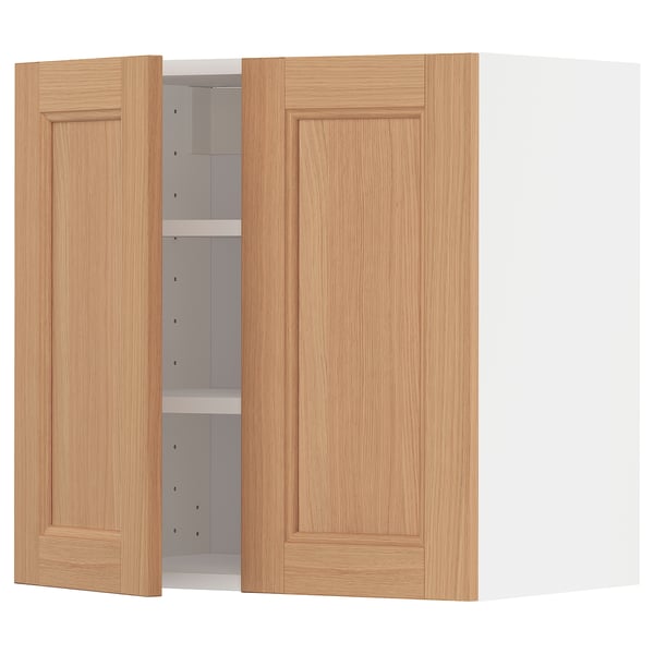METOD Wall cabinet with shelves/2 doors, white/Vedhamn oak, 60x37x60 cm