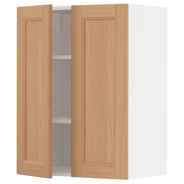 METOD Wall cabinet with shelves/2 doors, white/Vedhamn oak, 60x37x80 cm