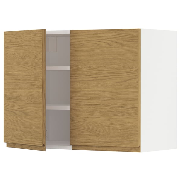 METOD Wall cabinet with shelves/2 doors, white/Voxtorp oak effect, 80x37x60 cm