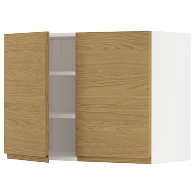 METOD Wall cabinet with shelves/2 doors, white/Voxtorp oak effect, 80x37x60 cm
