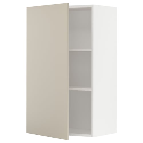 White METOD kitchen cabinet with beige door open, rectangular shape, smooth clean look.