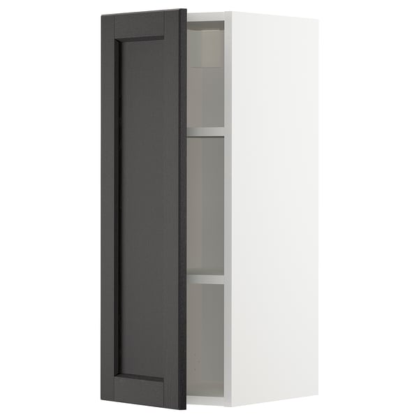 METOD Wall cabinet with shelves, white/Lerhyttan black stained, 30x37x80 cm