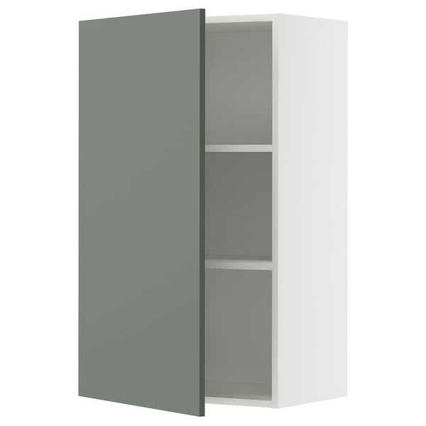METOD Wall cabinet with shelves, white/Nickebo matt grey-green, 60x37x100 cm