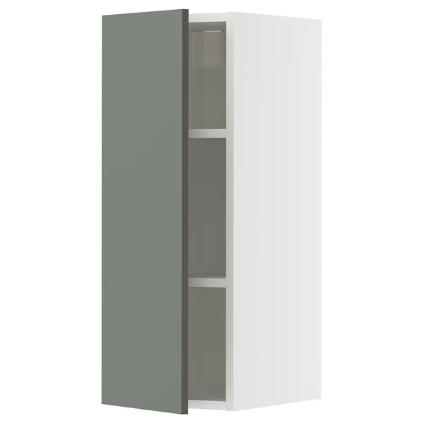 METOD Wall cabinet with shelves, white/Nickebo matt grey-green, 30x37x80 cm