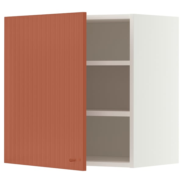 METOD Wall cabinet with shelves, white/Terrsjö red-brown wave pattern, 60x37x60 cm
