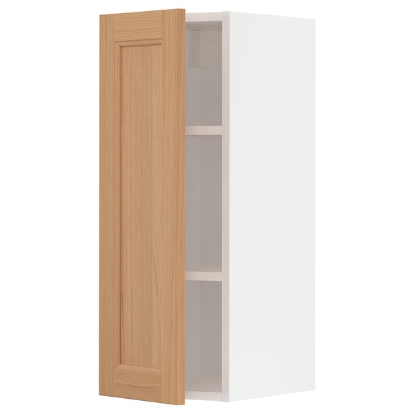 METOD Wall cabinet with shelves, white/Vedhamn oak, 30x37x80 cm