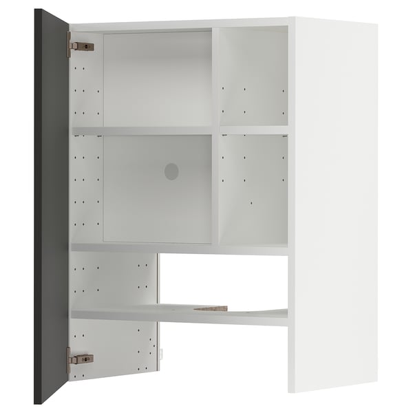 A white METOD kitchen cabinet with adjustable shelves and left-side opening door.