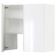 White modern kitchen cabinet with glass door, adjustable shelves, and sleek, high-gloss finish.