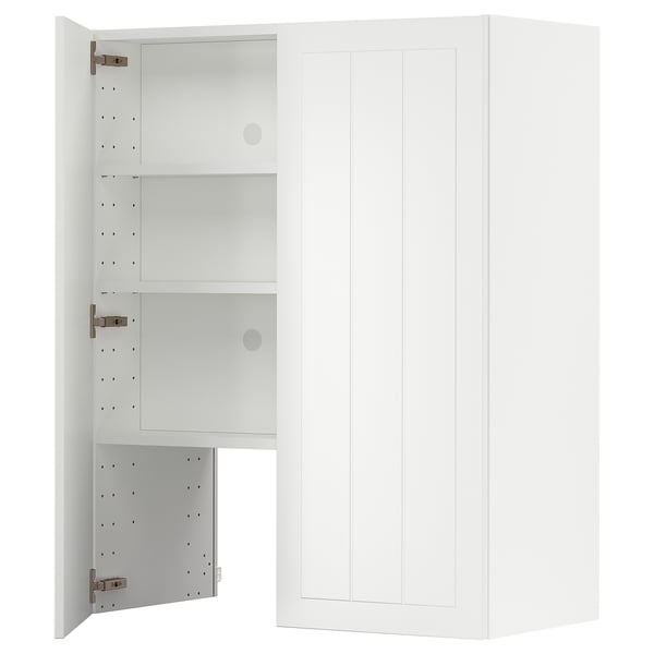 This image shows a white METOD kitchen cabinet with three shelves. It a modern design with sturdy construction and adjustable shelves.