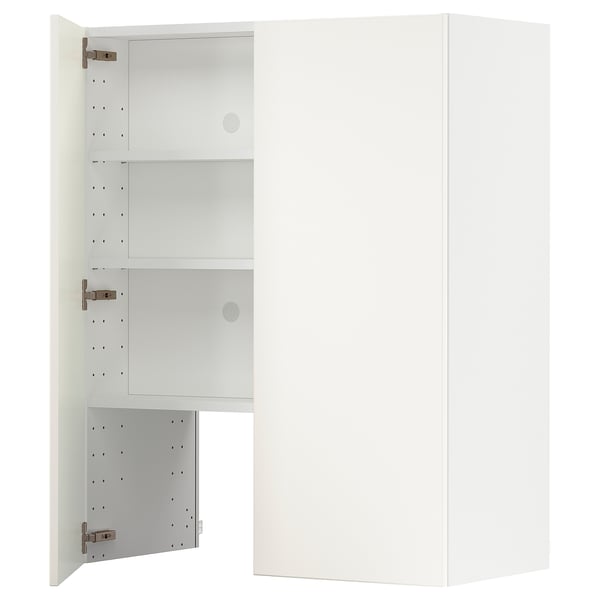 A white METOD kitchen cabinet with adjustable shelves and hinged doors, designed for modular kitchen systems.
