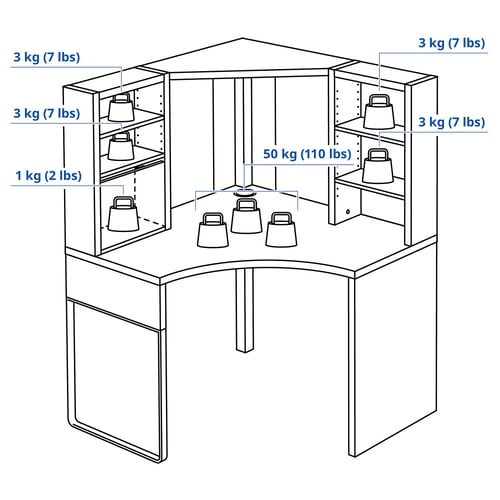MICKE Corner workstation, black-brown, 100x142 cm