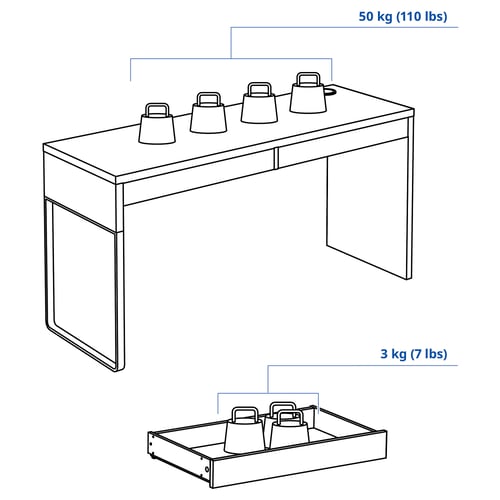 MICKE Desk, black-brown, 142x50 cm