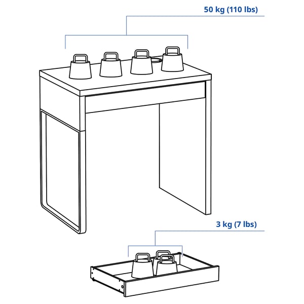 MICKE Desk, white, 73x50 cm