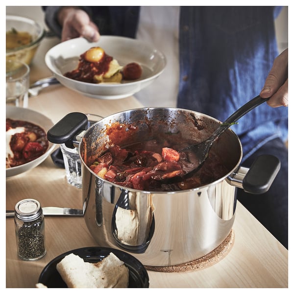 MIDDAGSMAT Pot with lid, clear glass/stainless steel, 5 l