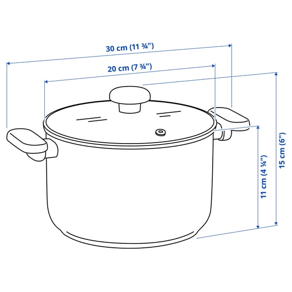 MIDDAGSMAT Pot with lid, clear glass/stainless steel, 3 l