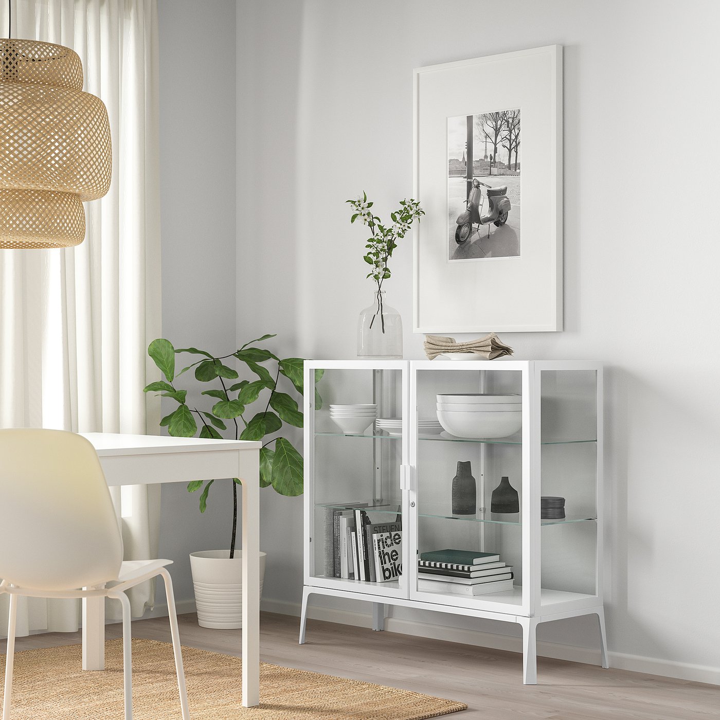 MILSBO glass-door cabinet, white, 101x100 cm - IKEA