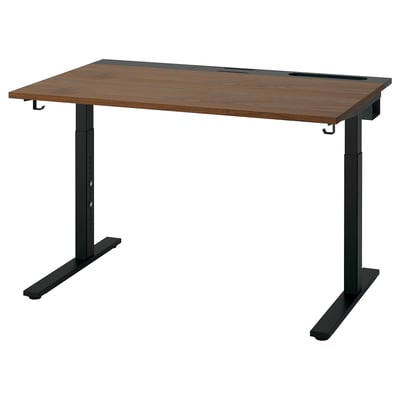 MITTZON desk, rectangular, walnut top, black metal legs, adjustable height.