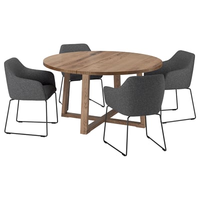 MÖRBYLÅNGA / TOSSBERG Table and 4 chairs, oak veneer brown stained/Gunnared dark grey black, 145 cm