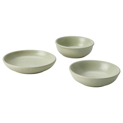 MOSSMAL Plate/bowl set of 3, dot pattern/light green
