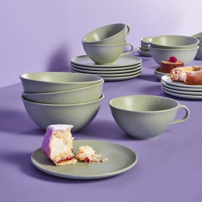 MOSSMAL Plate/bowl set of 3, dot pattern/light green