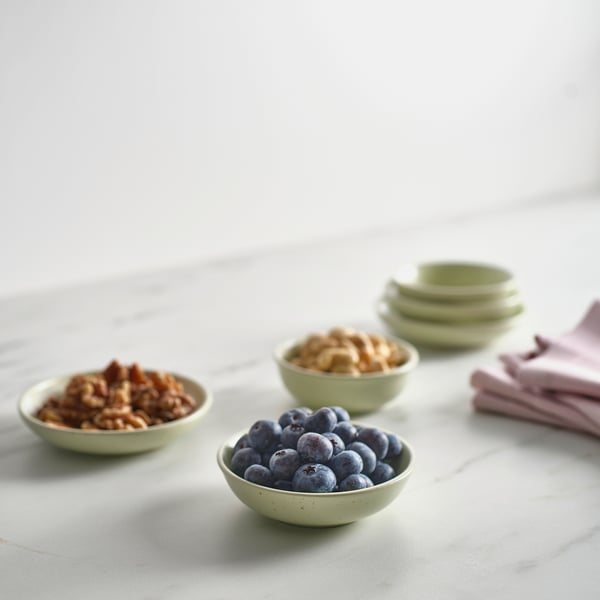 MOSSMAL Plate/bowl set of 3, dot pattern/light green