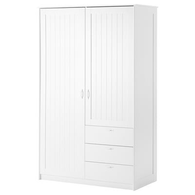 MUSKEN Wardrobe with 2 doors+3 drawers, white, 124x60x201 cm