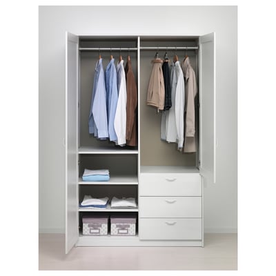 MUSKEN Wardrobe with 2 doors+3 drawers, white, 124x60x201 cm