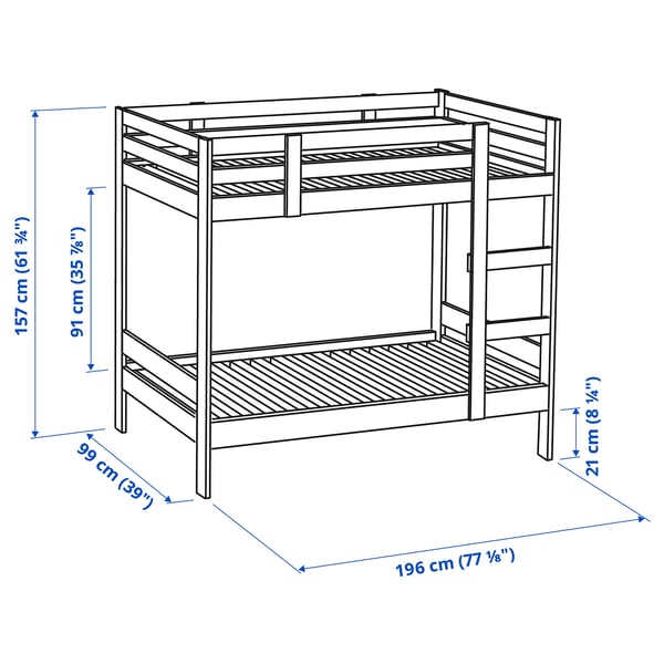 MYDAL Bunk bed frame, white, Single