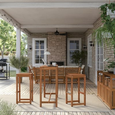NÄMMARÖ Bar table and 2 bar stools, outdoor, light brown stained, 120x40 cm